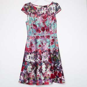 Adrianna Papell Short Dress Size 4 Purple Floral Abstract Wedding Bridesmaid